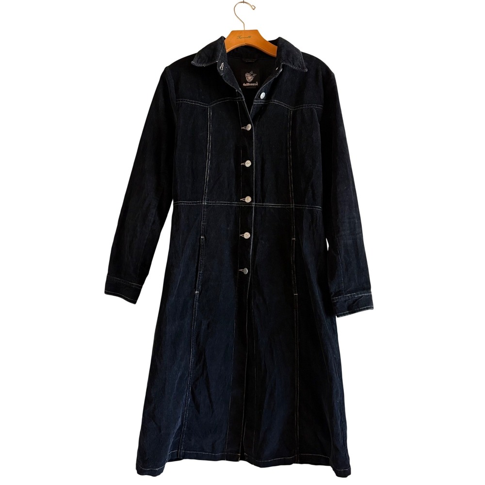 Dollhouse Vintage 90s Black Corduroy Retro Midi Trench Shirt‎ Dress  SZ M
